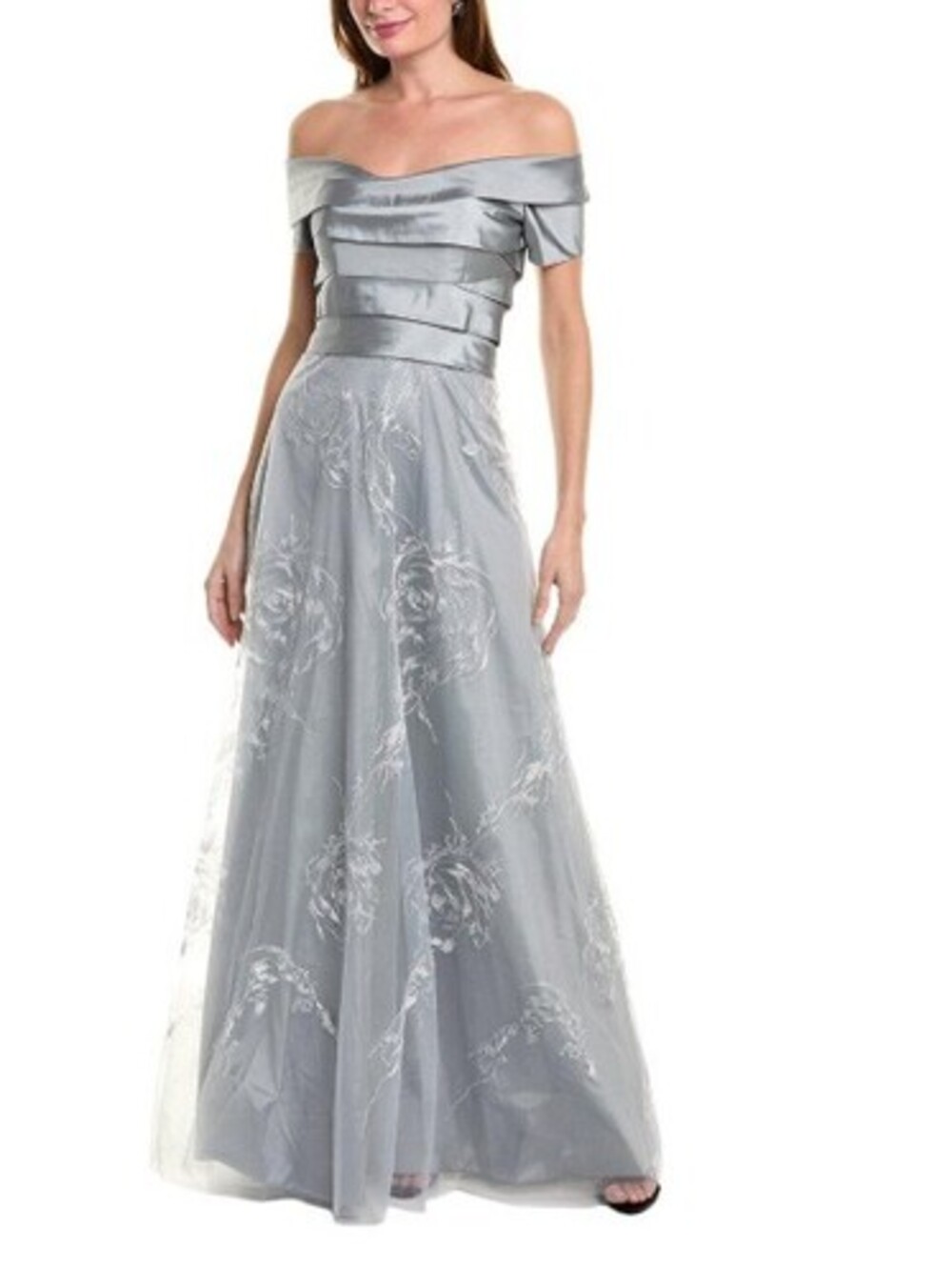 NWT Stunning Rene Ruiz formal gray print floral gown/dress size 18 retails $600